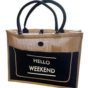 Hello Weekend Jute Tote Bag